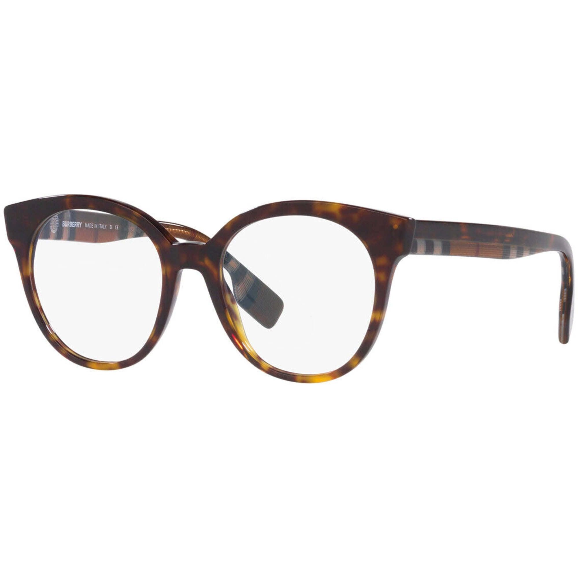 Burberry Women's Eyeglasses - Dark Havana Acetate Round Frame Demo Lens | 2356 3991