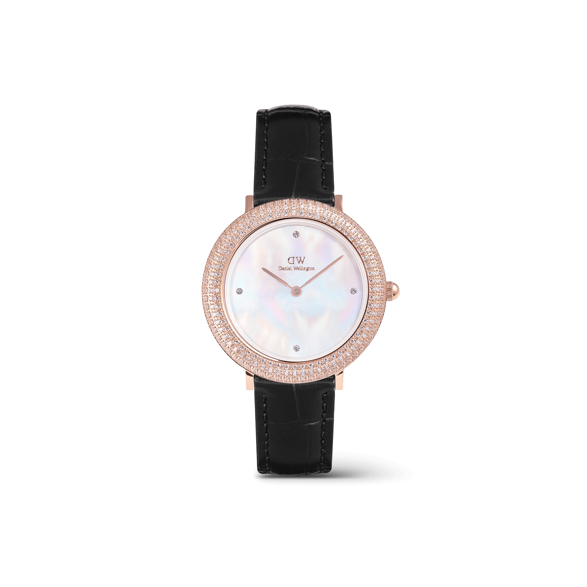 Crystalline Bezel Black Croc Rose Gold