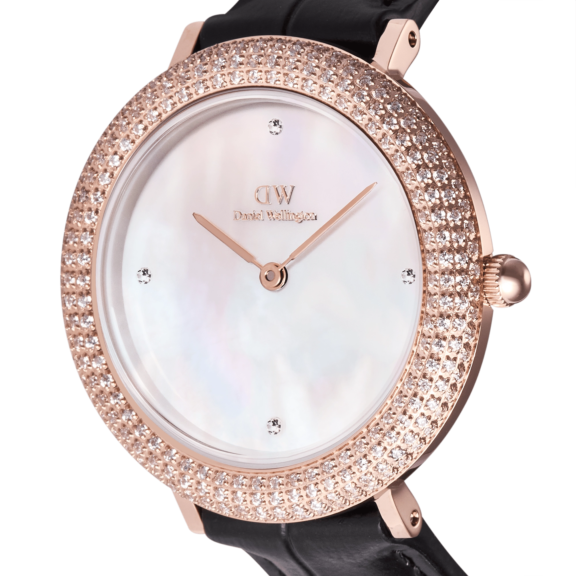 Crystalline Bezel Black Croc Rose Gold