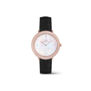 Crystalline Bezel Black Croc Rose Gold