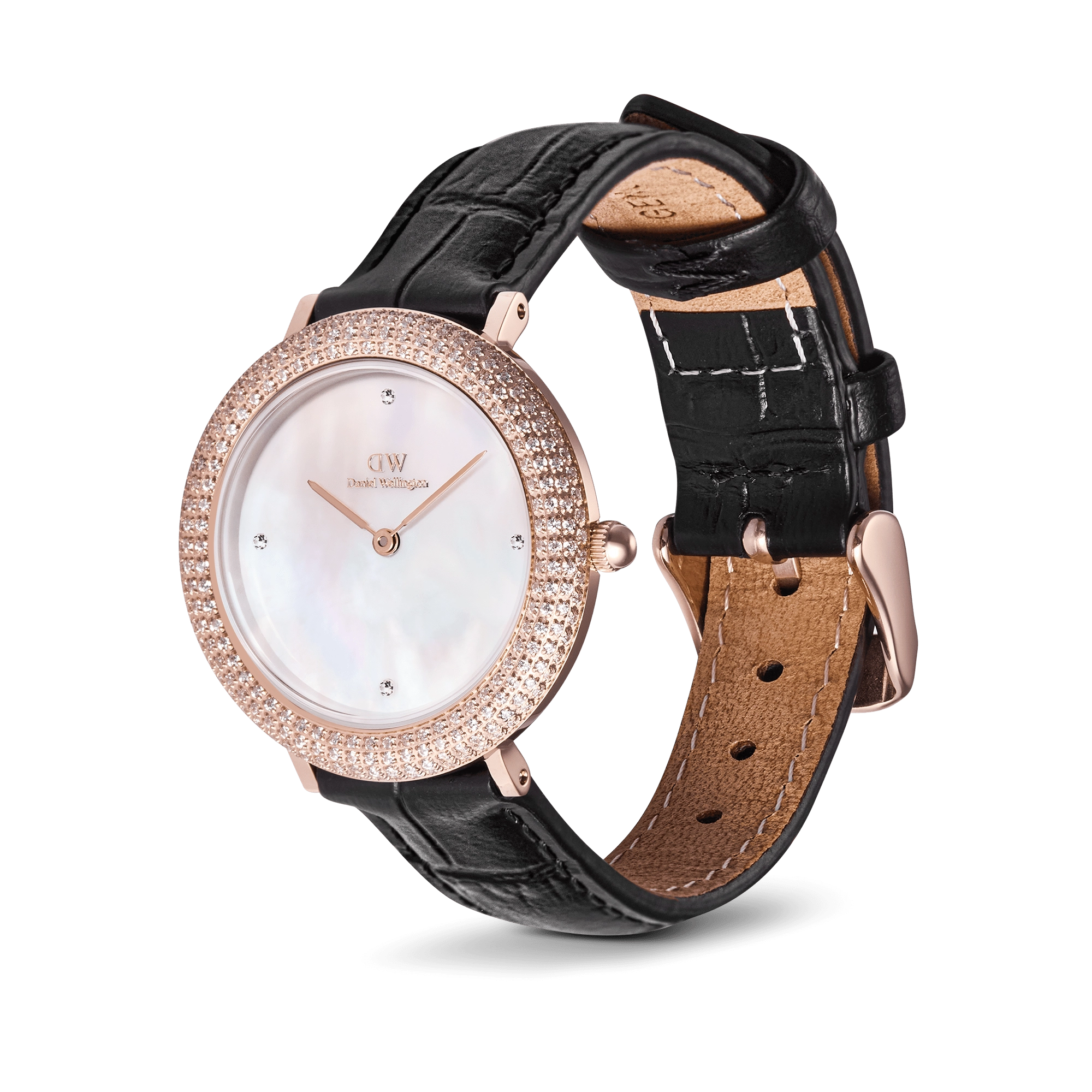 Crystalline Bezel Black Croc Rose Gold