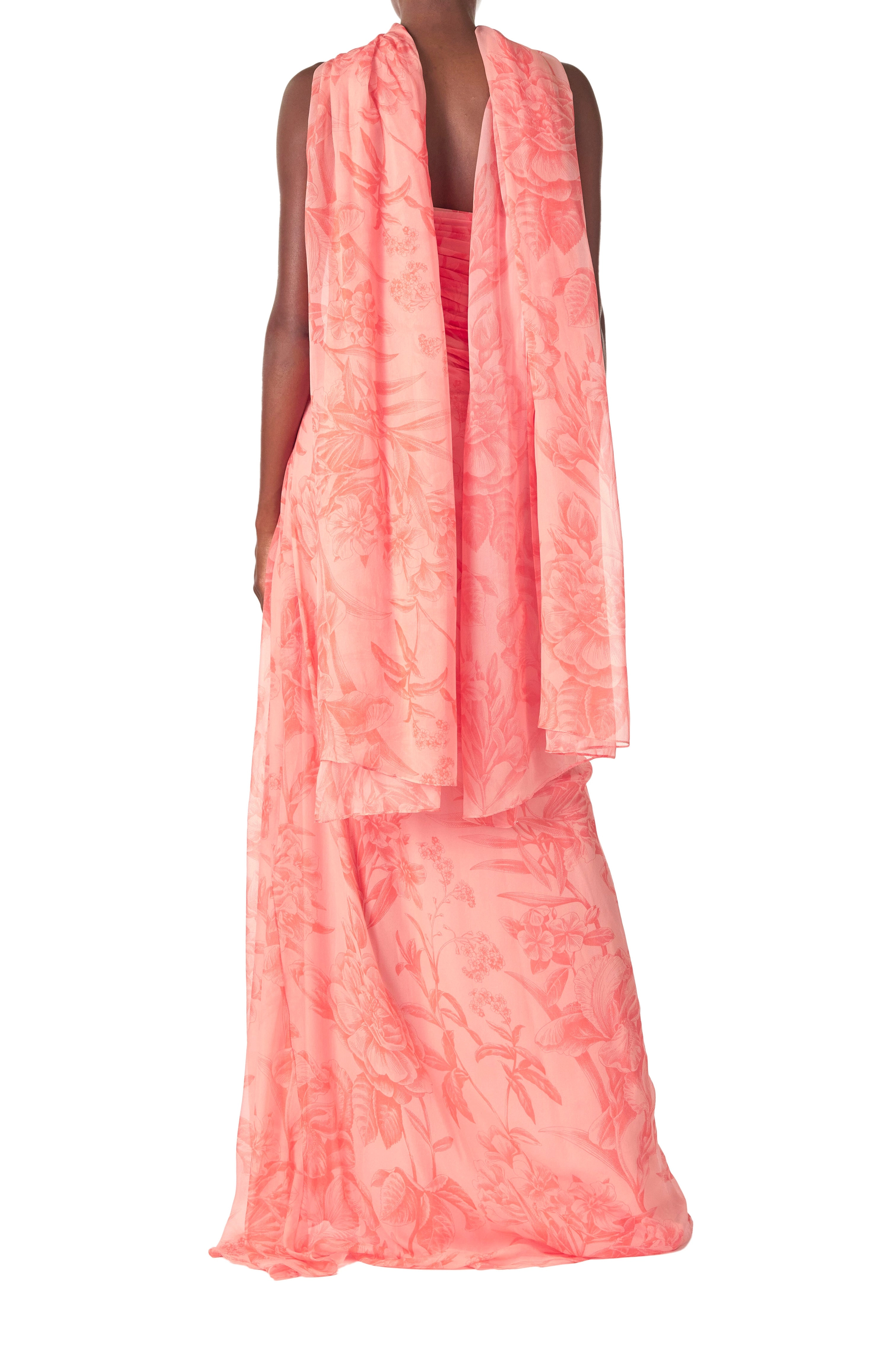 Draped Chiffon Gown with Scarf