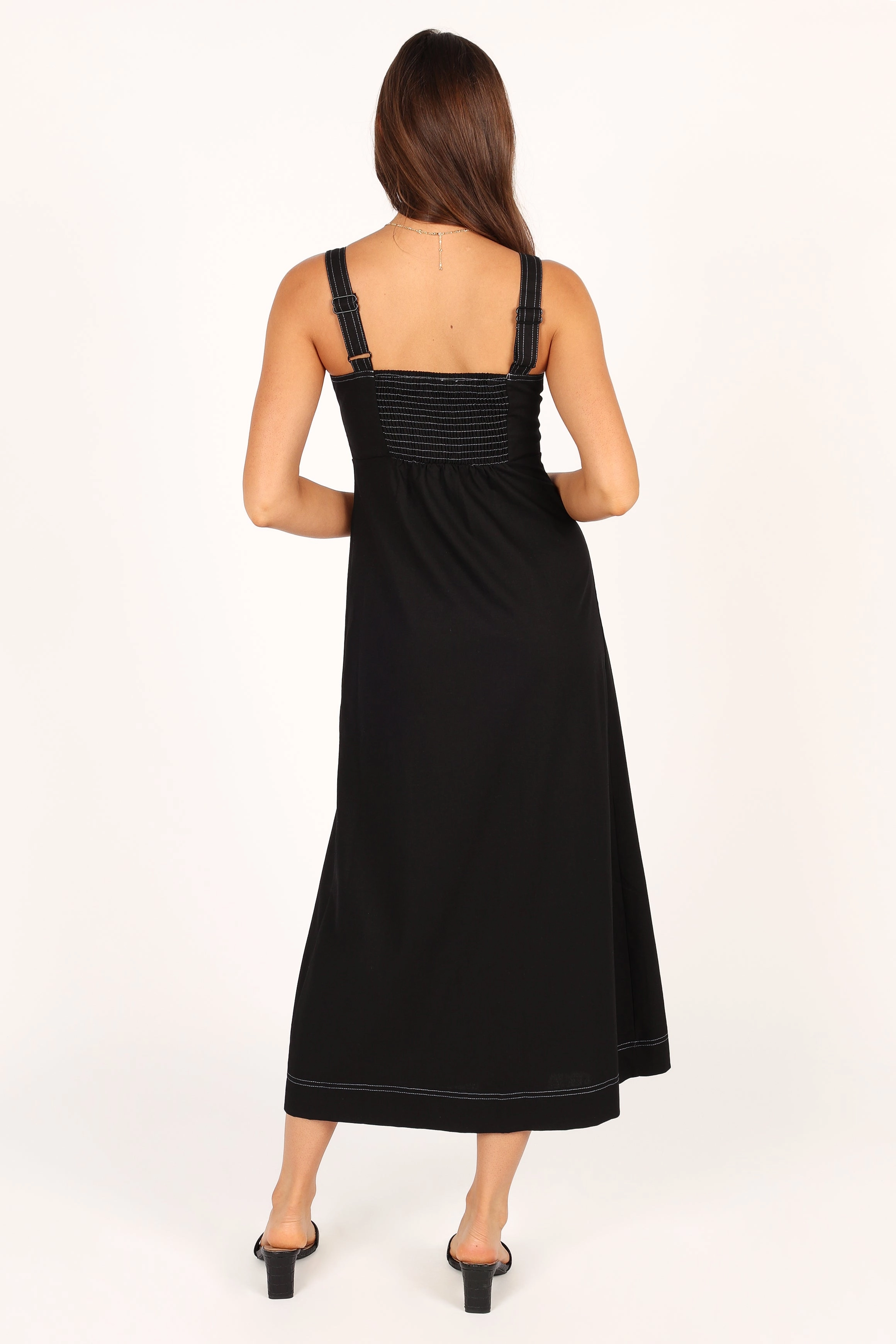 Estelle Contrast Stitch Midi Dress - Black