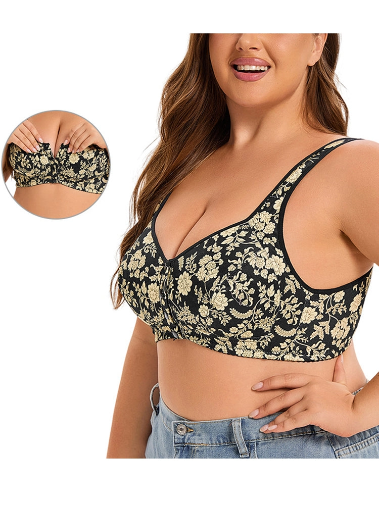 Floral Print Front Closure Vest Wireless Bra