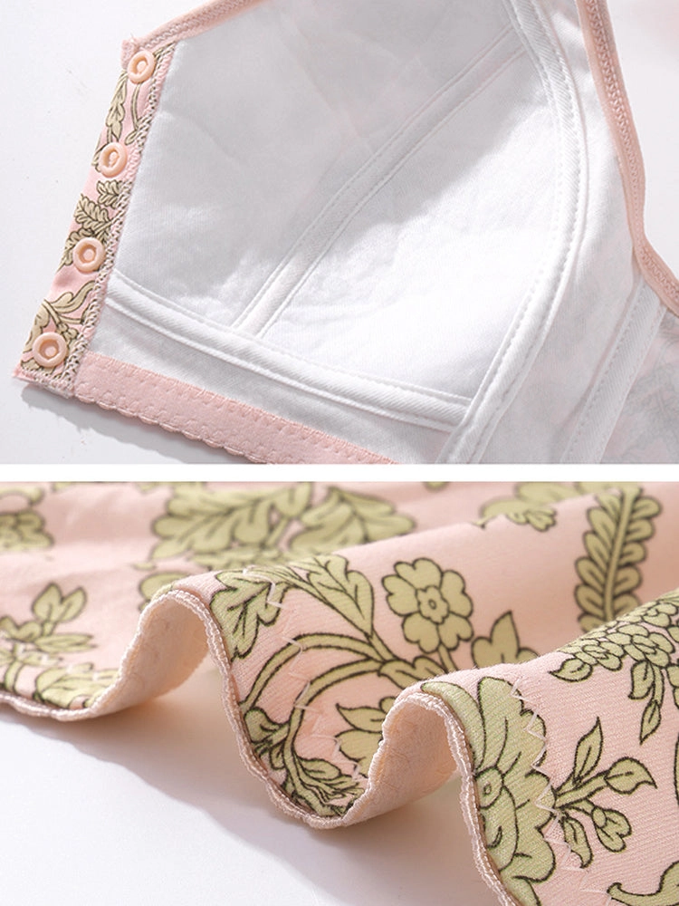 Floral Print Front Closure Vest Wireless Bra