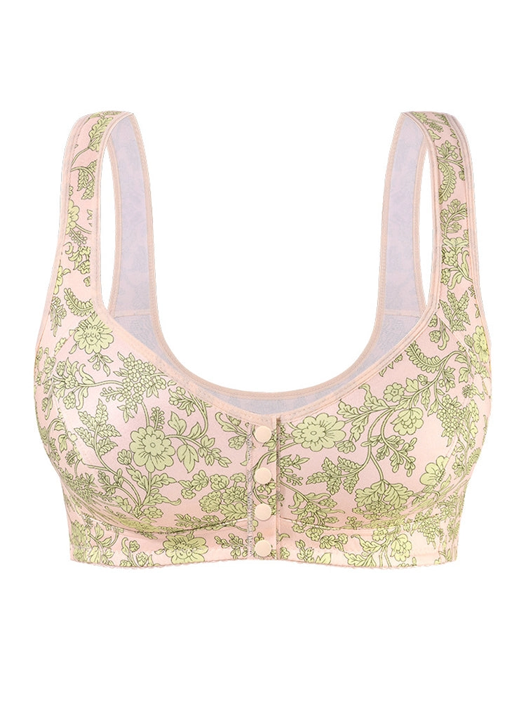 Floral Print Front Closure Vest Wireless Bra