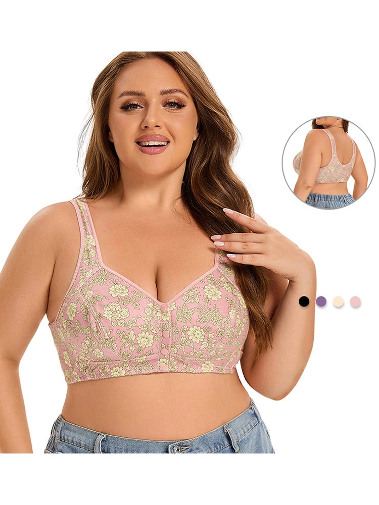 Floral Print Front Closure Vest Wireless Bra