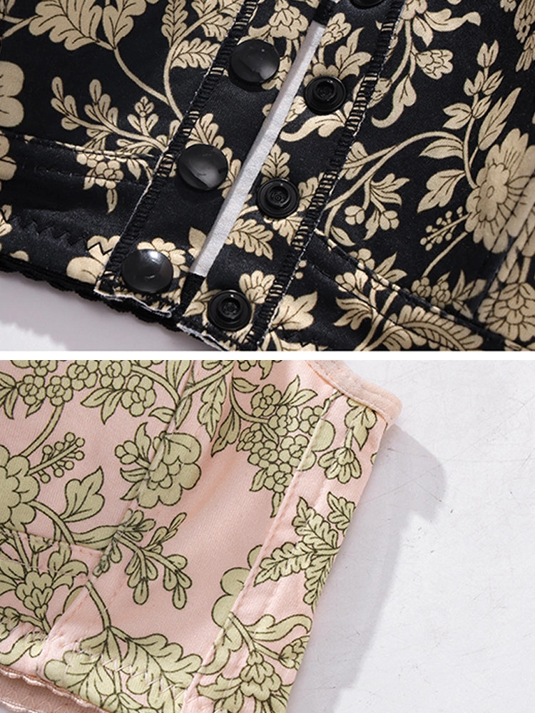 Floral Print Front Closure Vest Wireless Bra
