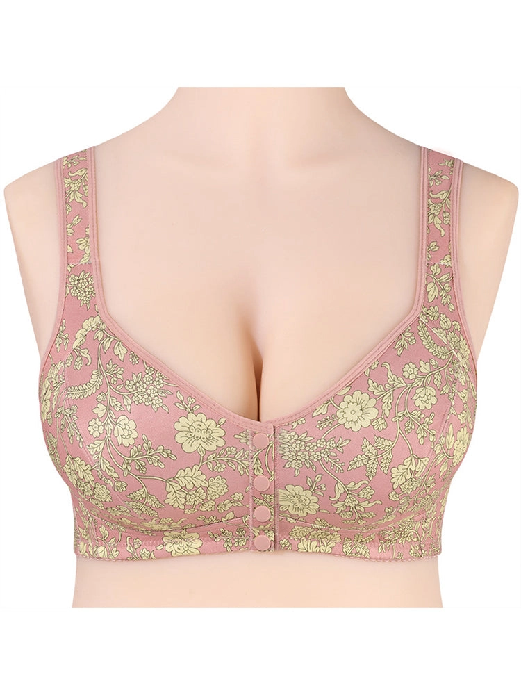 Floral Print Front Closure Vest Wireless Bra
