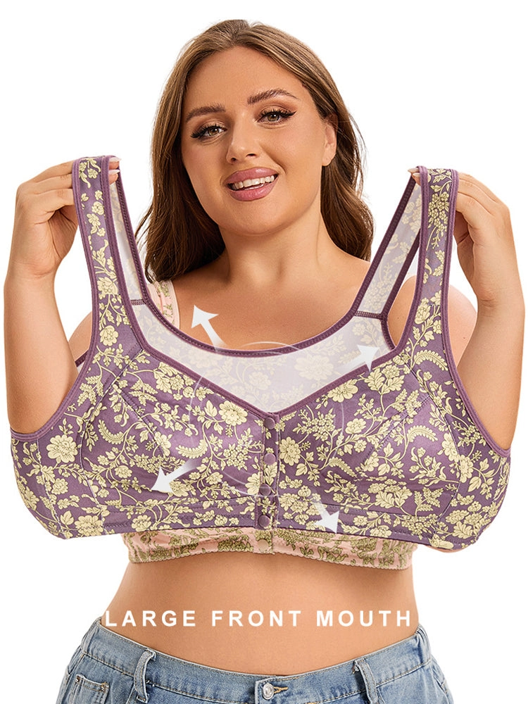 Floral Print Front Closure Vest Wireless Bra