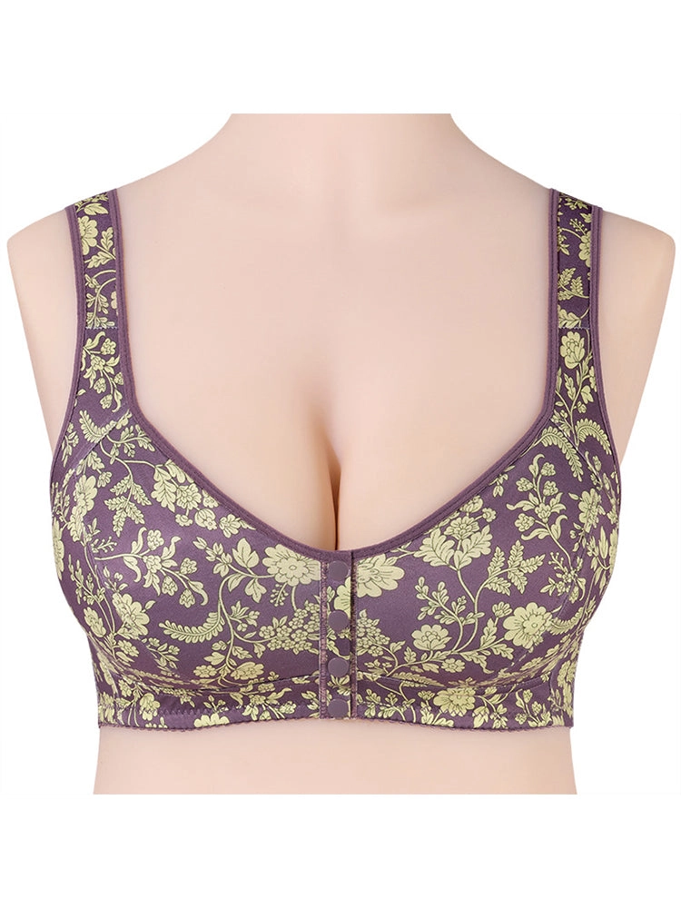 Floral Print Front Closure Vest Wireless Bra