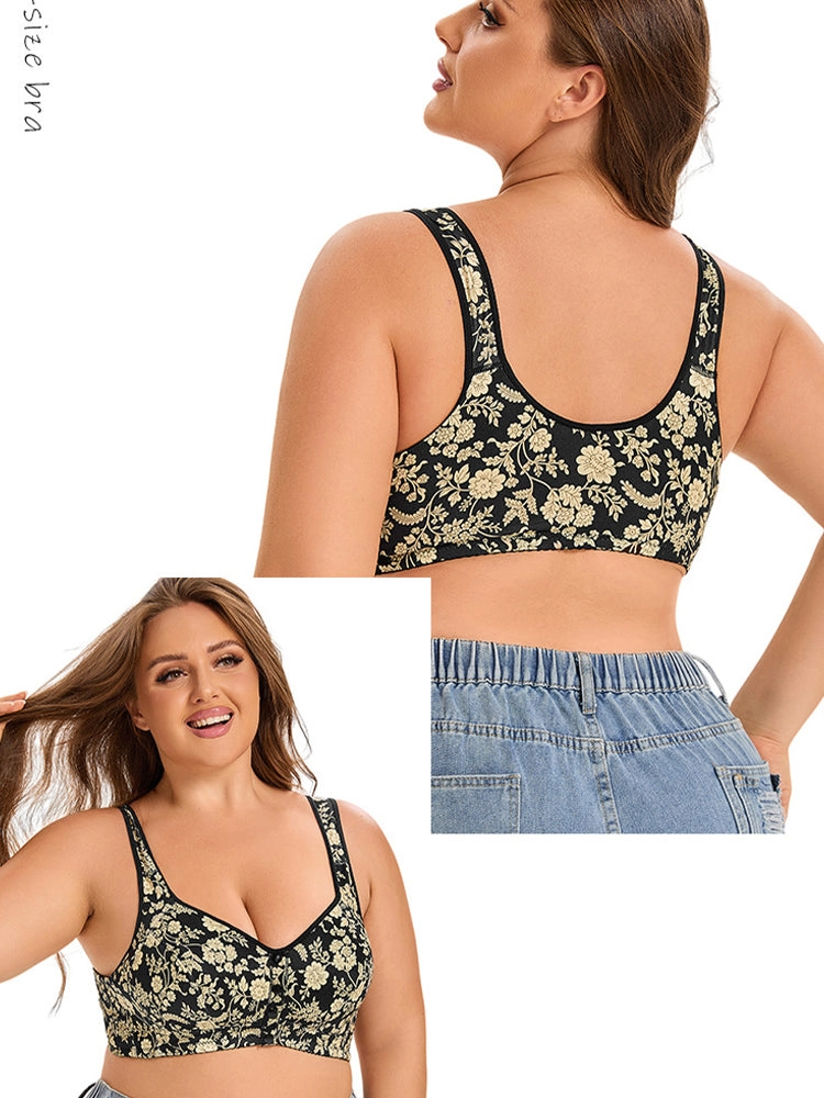 Floral Print Front Closure Vest Wireless Bra