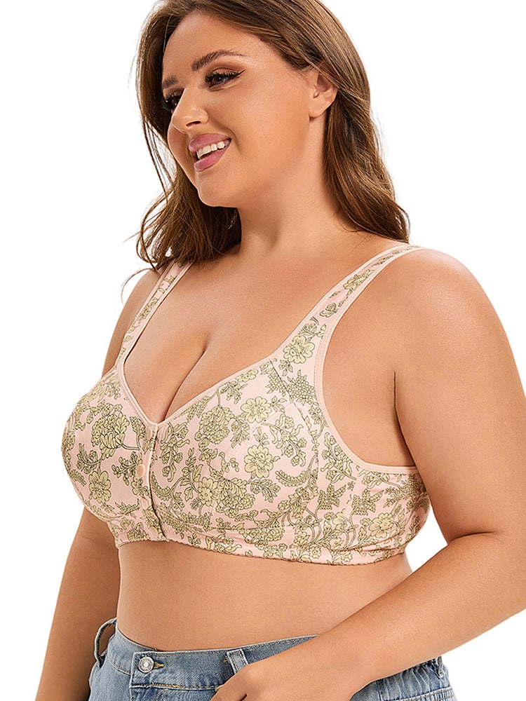 Floral Print Front Closure Vest Wireless Bra