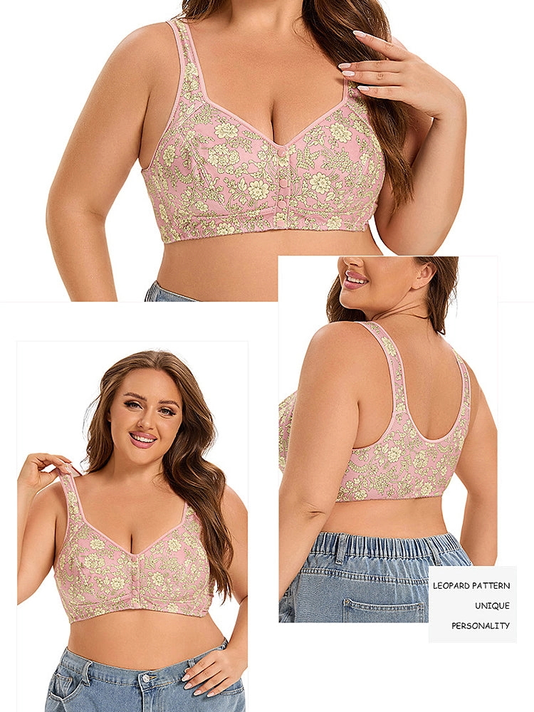 Floral Print Front Closure Vest Wireless Bra