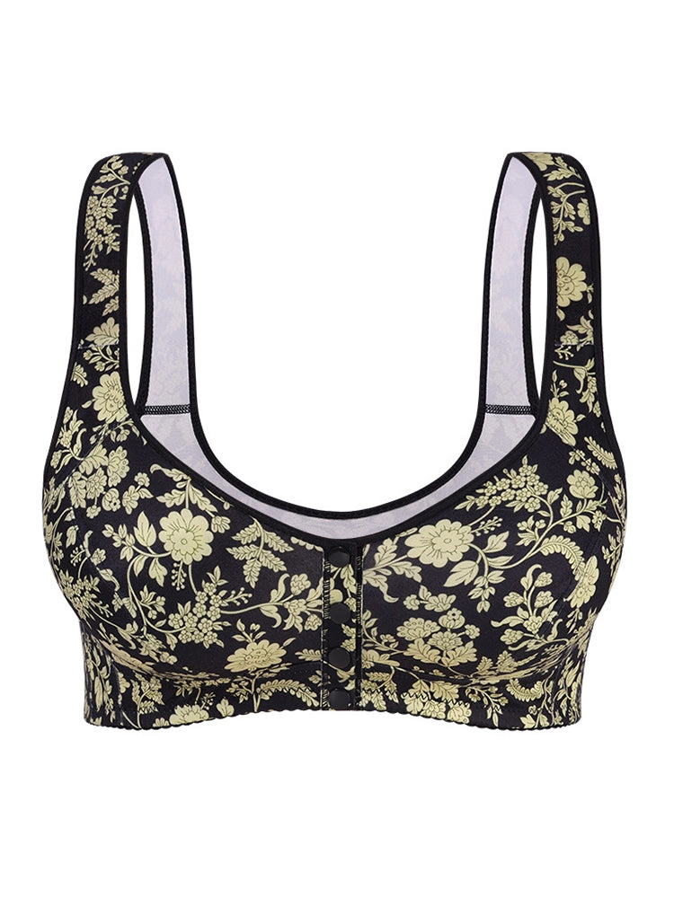Floral Print Front Closure Vest Wireless Bra