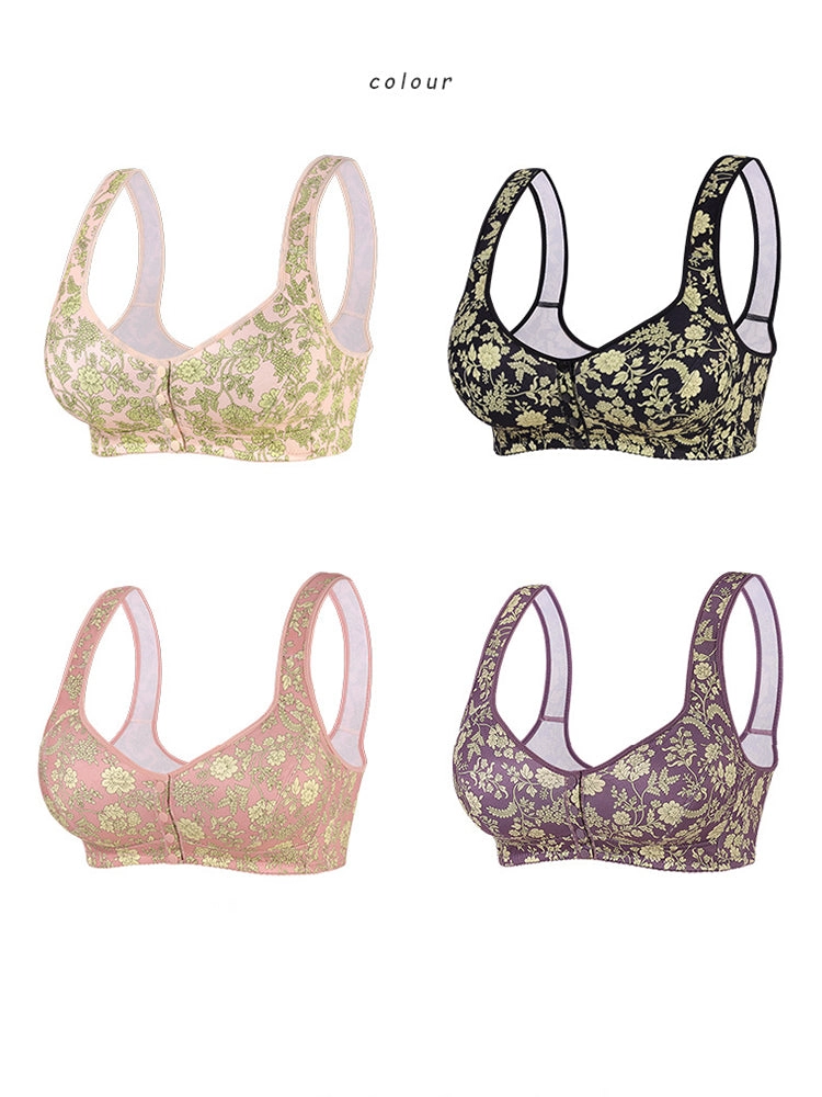 Floral Print Front Closure Vest Wireless Bra