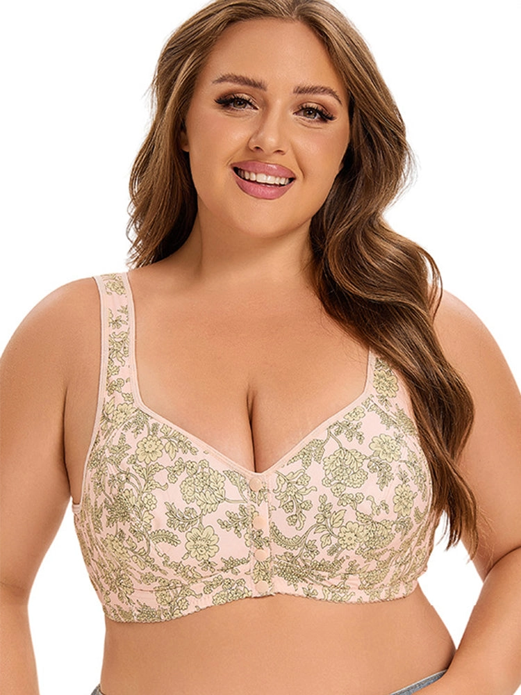 Floral Print Front Closure Vest Wireless Bra