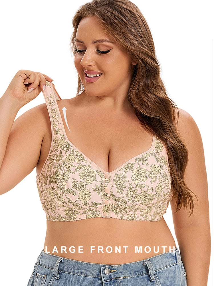 Floral Print Front Closure Vest Wireless Bra