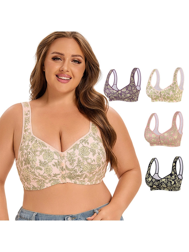 Floral Print Front Closure Vest Wireless Bra