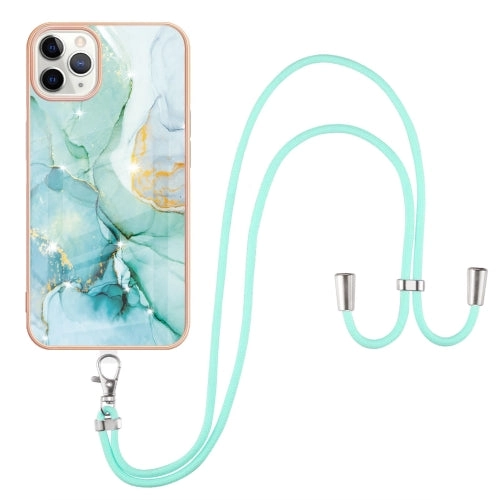 For iPhone 11 Electroplating Marble Pattern IMD TPU Shockproof Case with Neck Lanyard