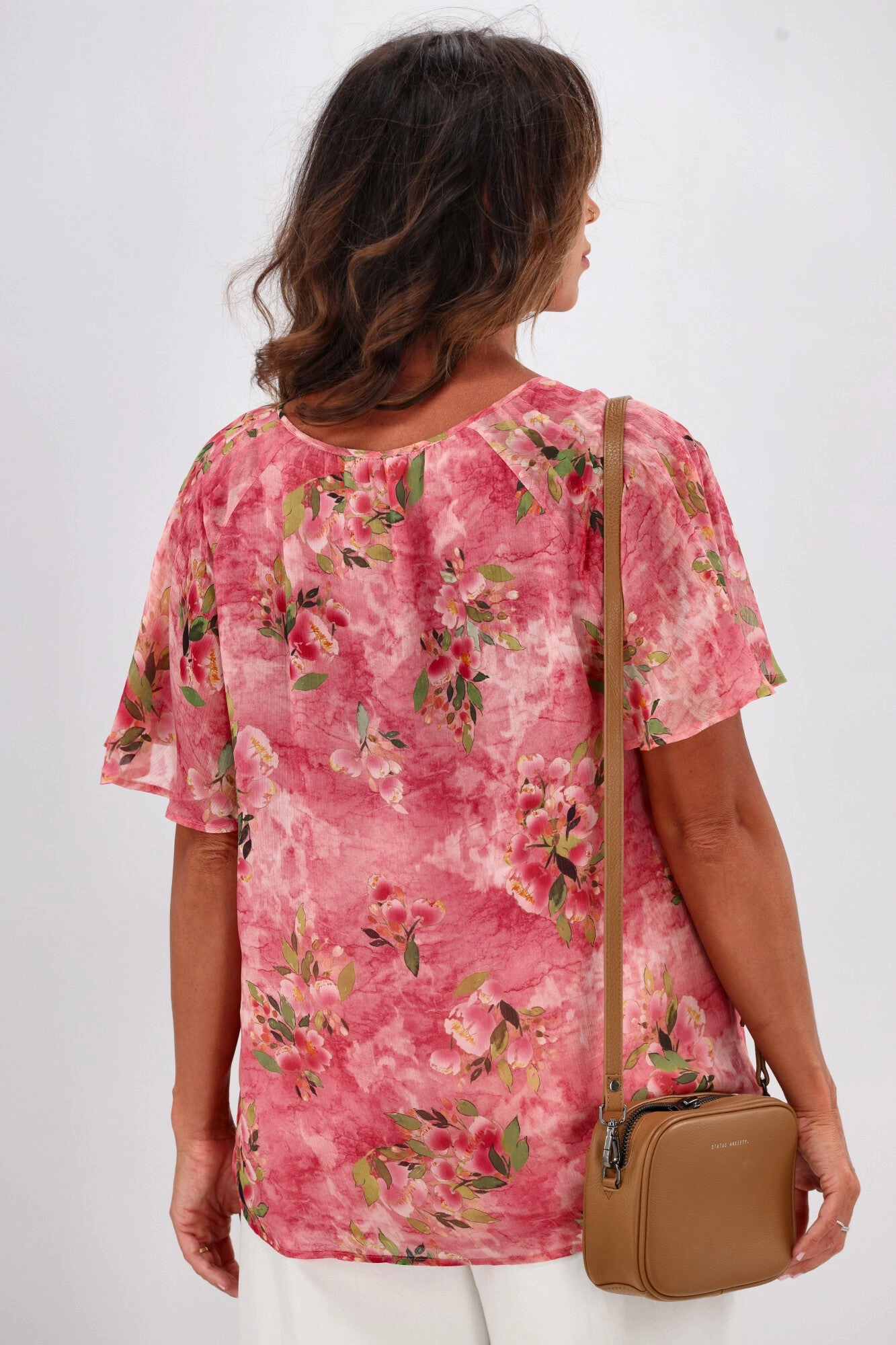 Gloss by Shine On Hilda Yoke Tie Top Pink Watercolour Floral