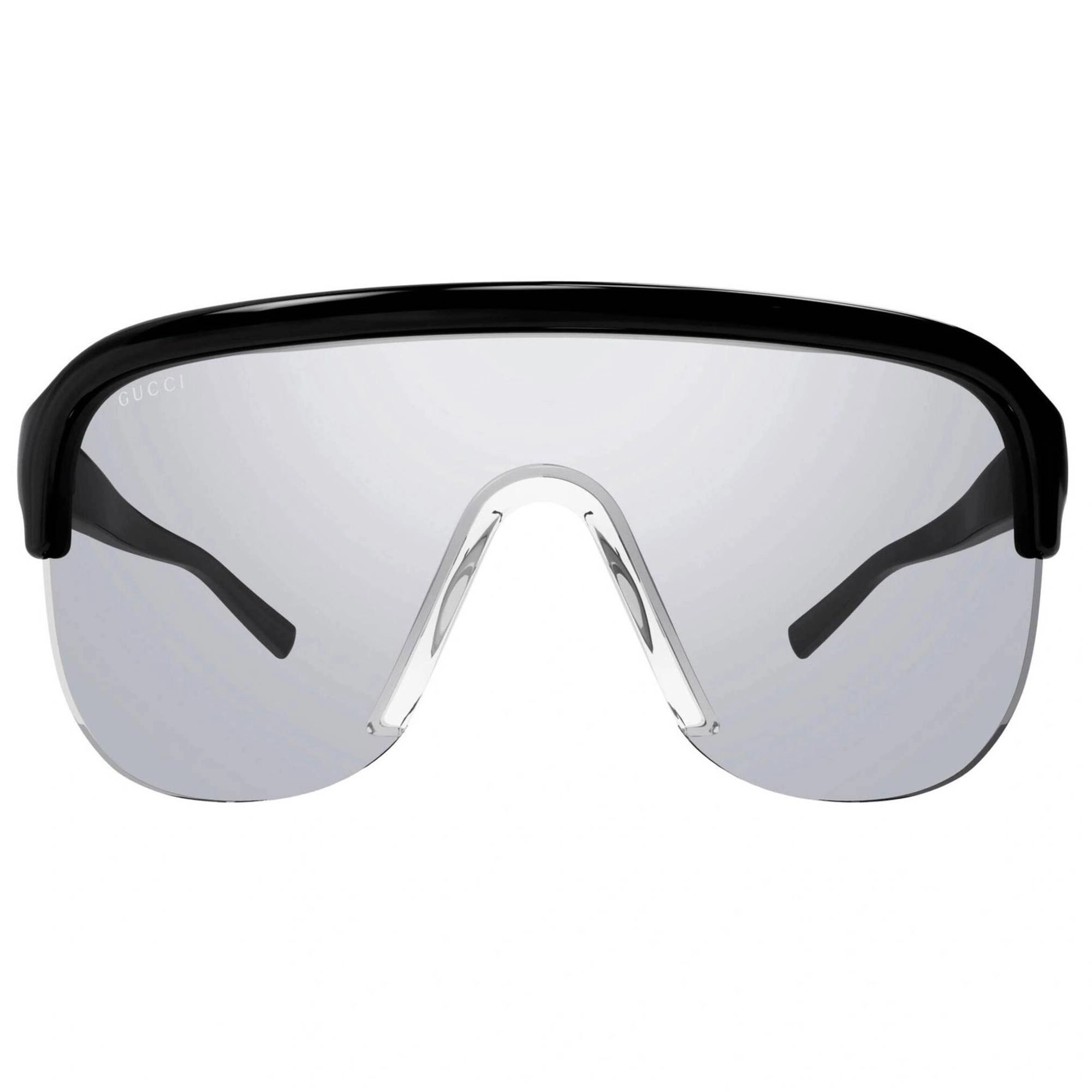 Gucci Men's Sunglasses - Black Plastic Half Rim Shield Frame Silver Lens | GG1645S 003