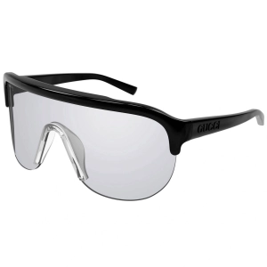 Gucci Men's Sunglasses - Black Plastic Half Rim Shield Frame Silver Lens | GG1645S 003