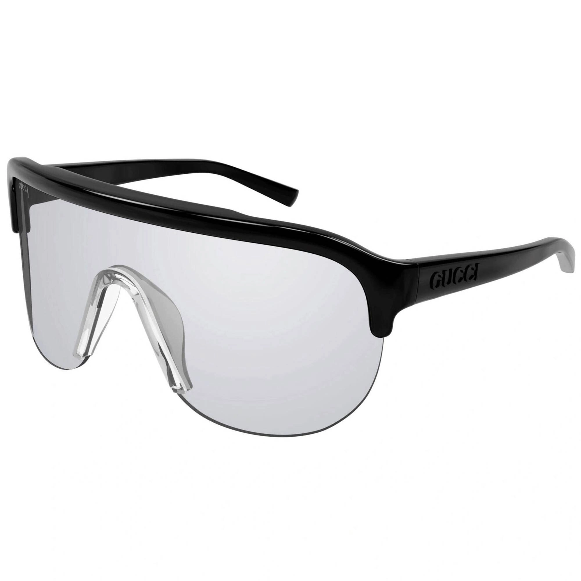 Gucci Men's Sunglasses - Black Plastic Half Rim Shield Frame Silver Lens | GG1645S 003
