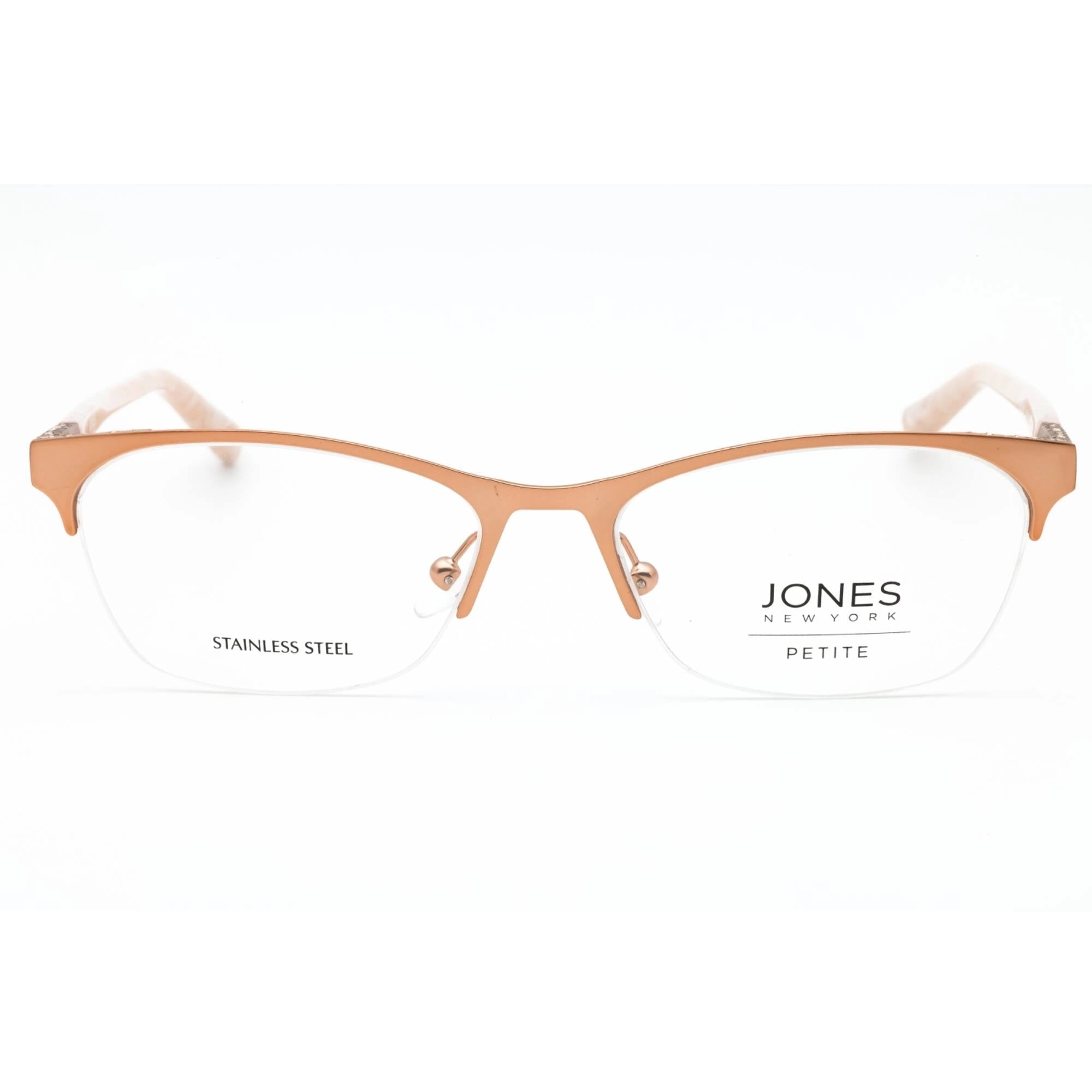 Jones New York Women's Eyeglasses - Rose Gold Metal Cat Eye Half Rim Frame | J148 0ROG