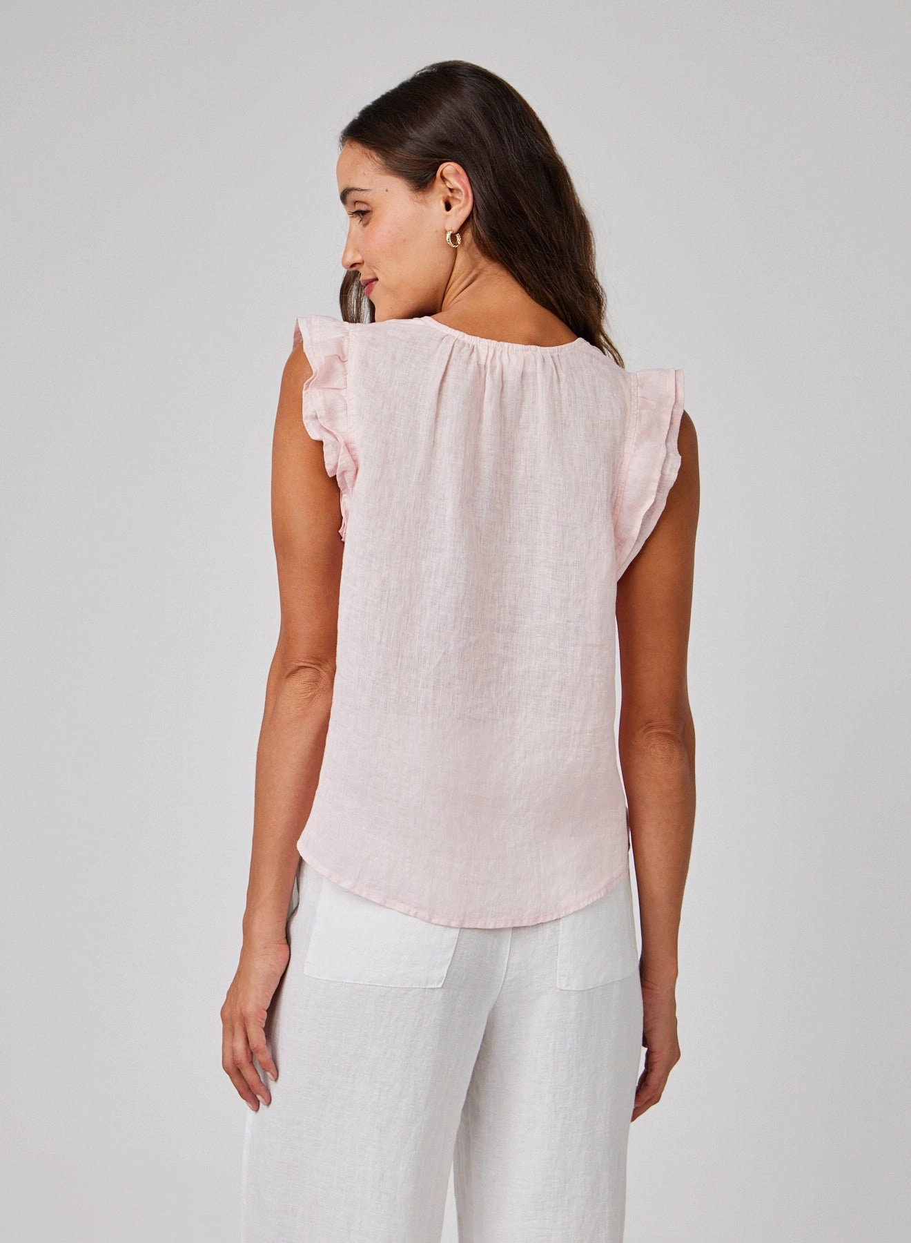 Linen Ruffle Sleeve Top - Pastel Pink