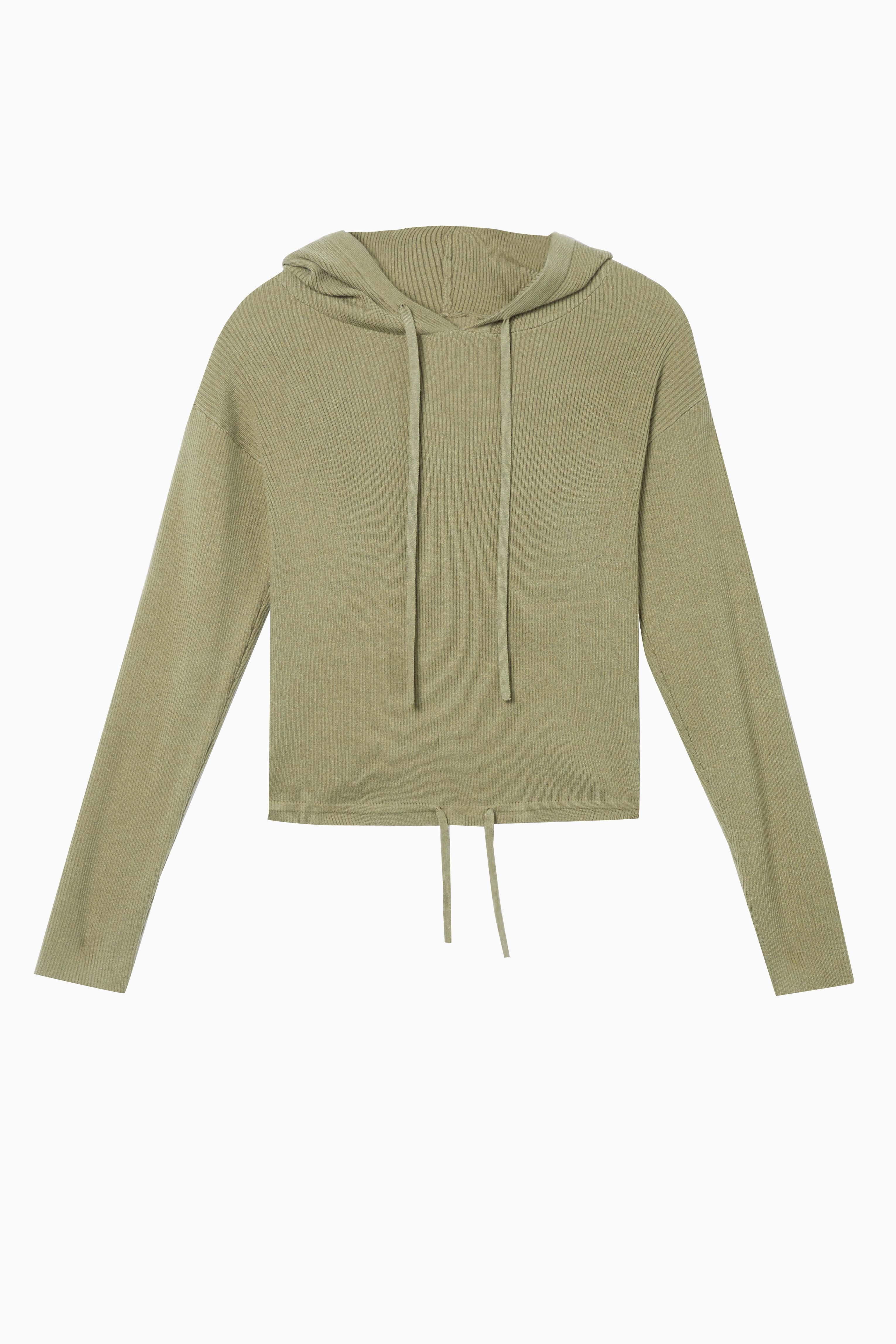 Lounge Khaki Knitted Rib Cropped Hoodie