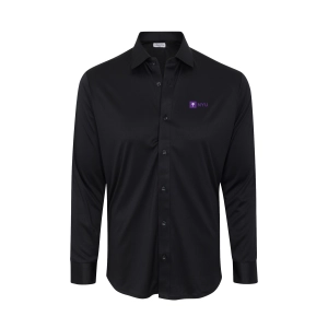 New York University Quattro Flex Dress Shirt with Semi-Spread Collar Black