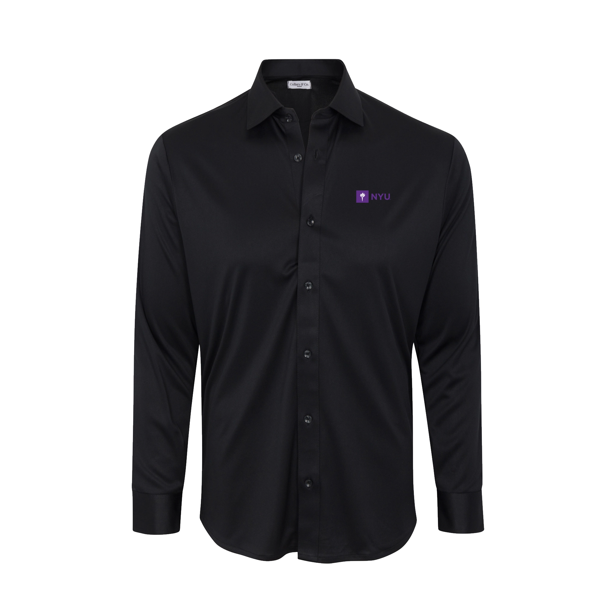 New York University Quattro Flex Dress Shirt with Semi-Spread Collar Black