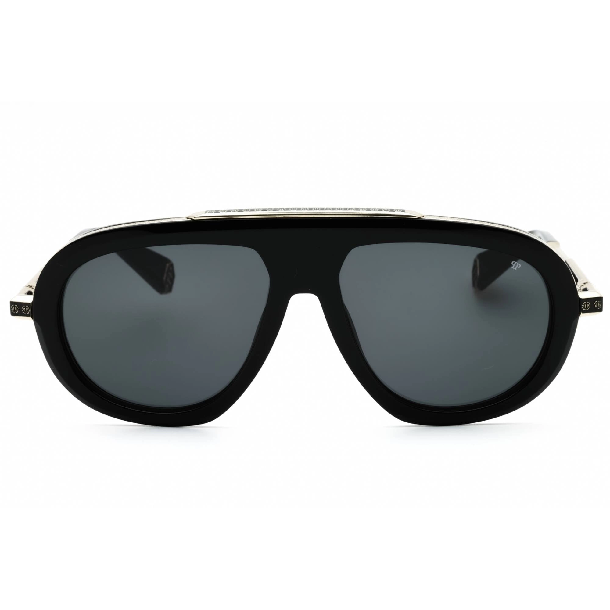 Philipp Plein Men's Sunglasses - Shiny Black/Gold Plastic Aviator Frame | SPP151M 0700