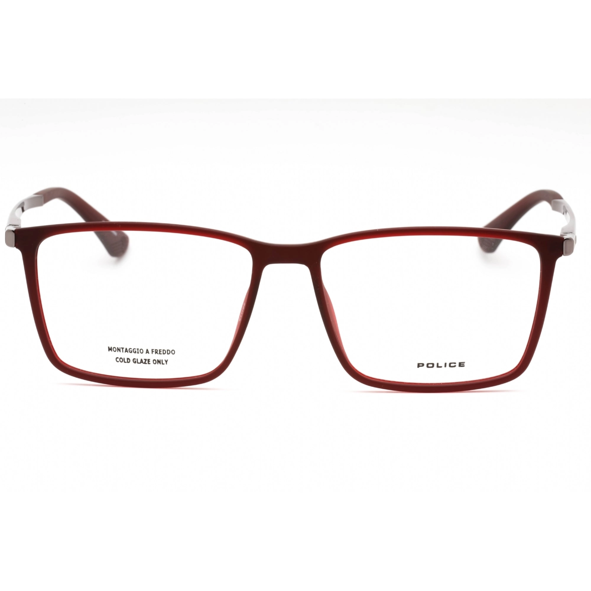 Police Men's Eyeglasses - Frosted Red Plastic Rectangular Full Rim Frame | VPLG70 954M
