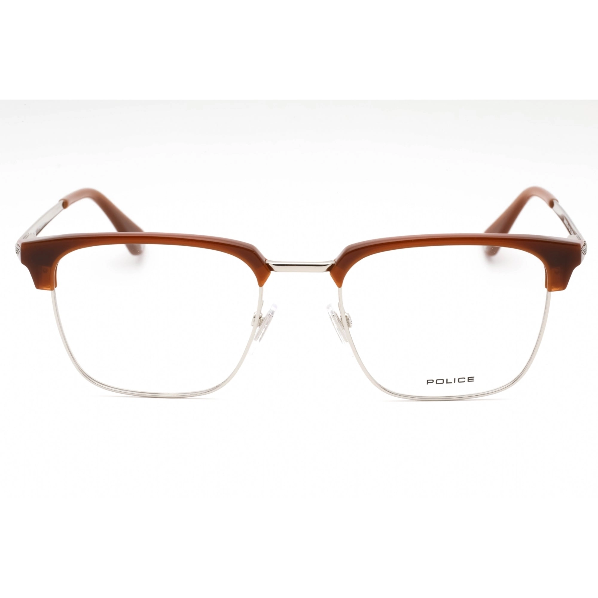 Police Men's Eyeglasses - Palladium/Brown Metal Square Full Rim Frame | VPLL64 0579