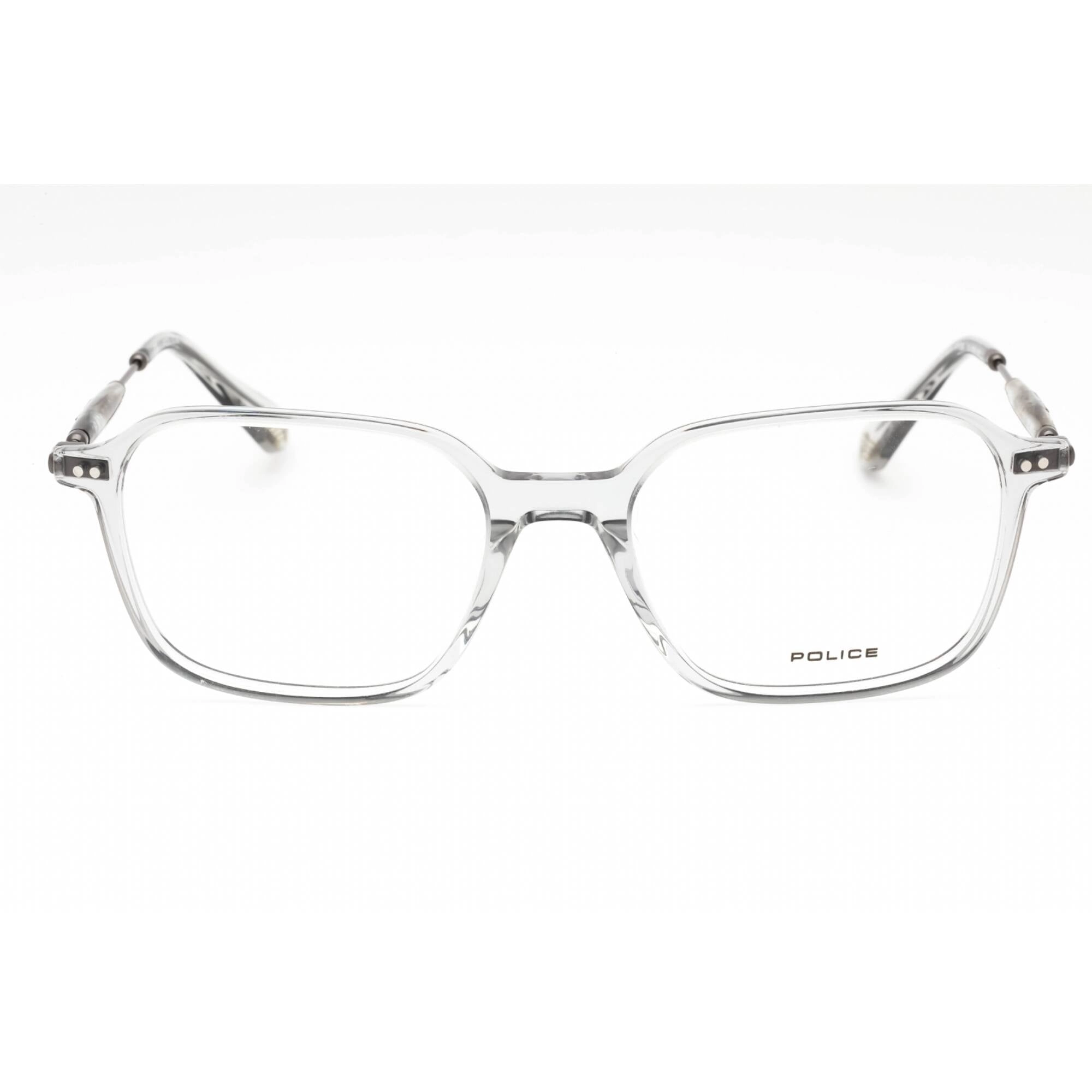 Police Men's Eyeglasses - Shiny Transparent Grey Acetate Square Frame | VPLE98M 06S8