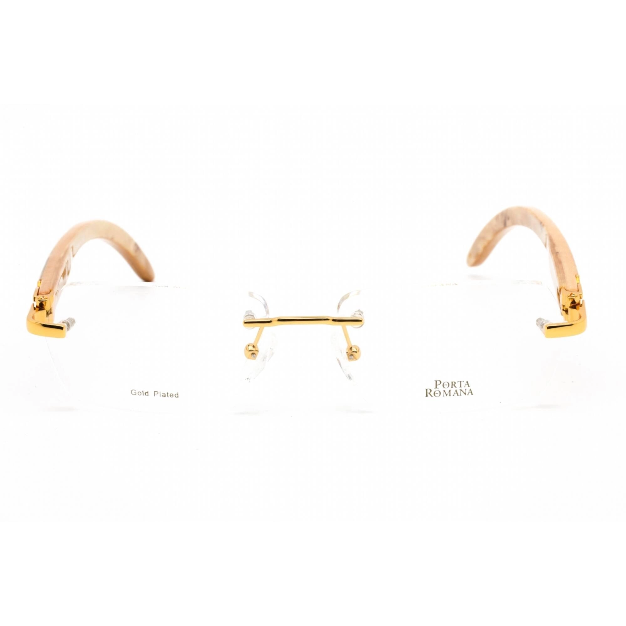 Porta Romana Unisex Eyeglasses - Light Wood Gold Metal/Plastic Frame | 1954 100BUL