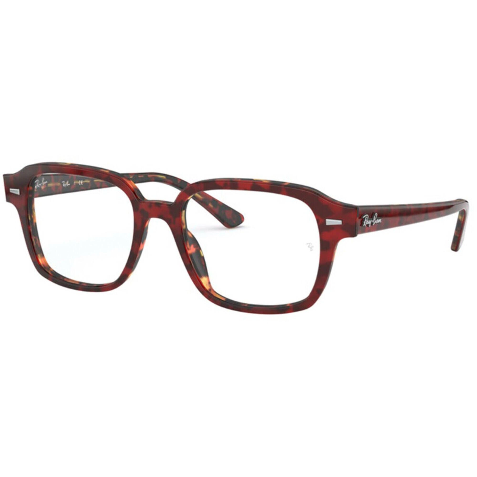 Ray Ban Men's Eyeglasses - Red Transparent Havana Square Frame | RAY BAN 0RX5382 5911