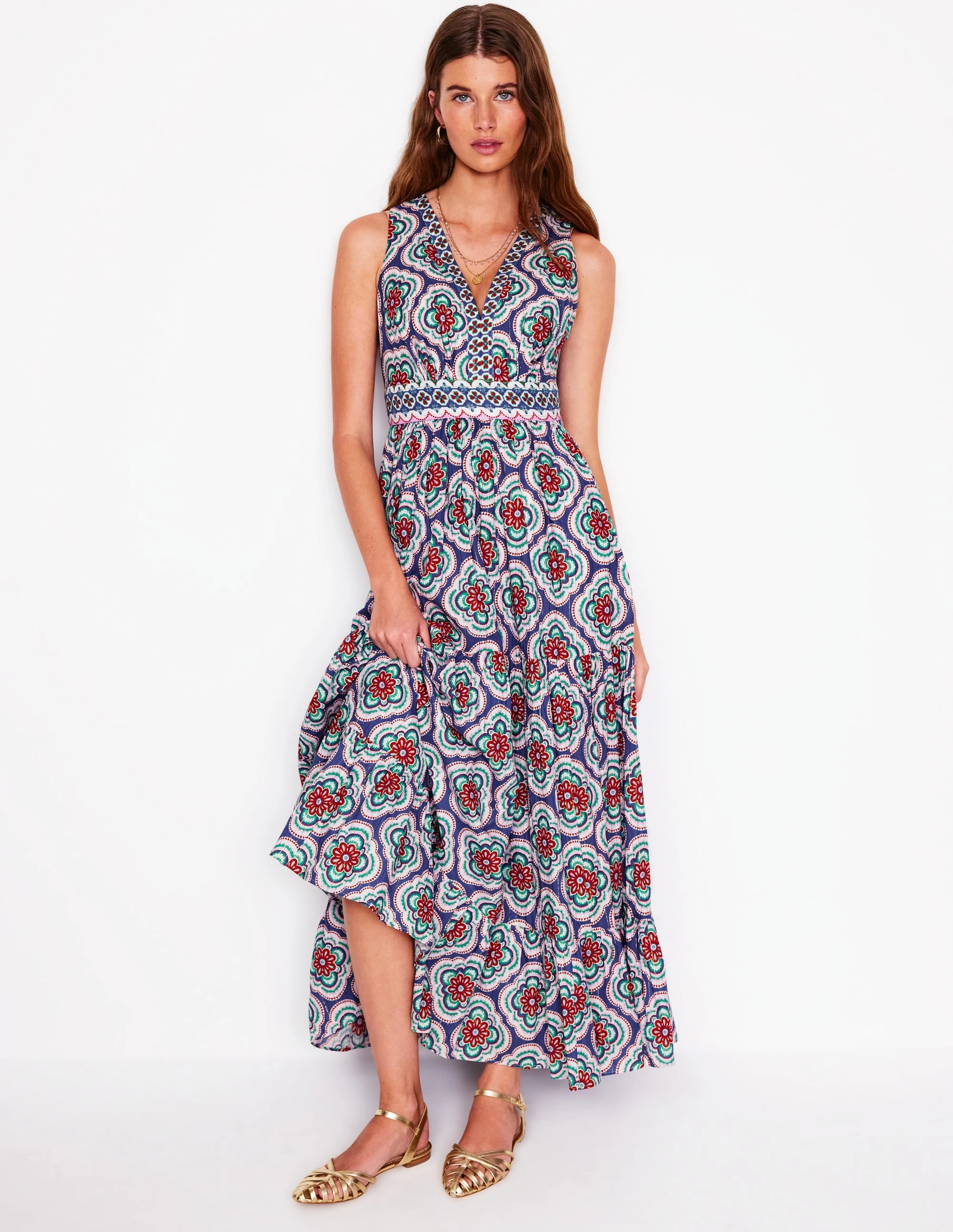 Serena Cotton Tie Maxi Dress-Multi. Botanic Blush