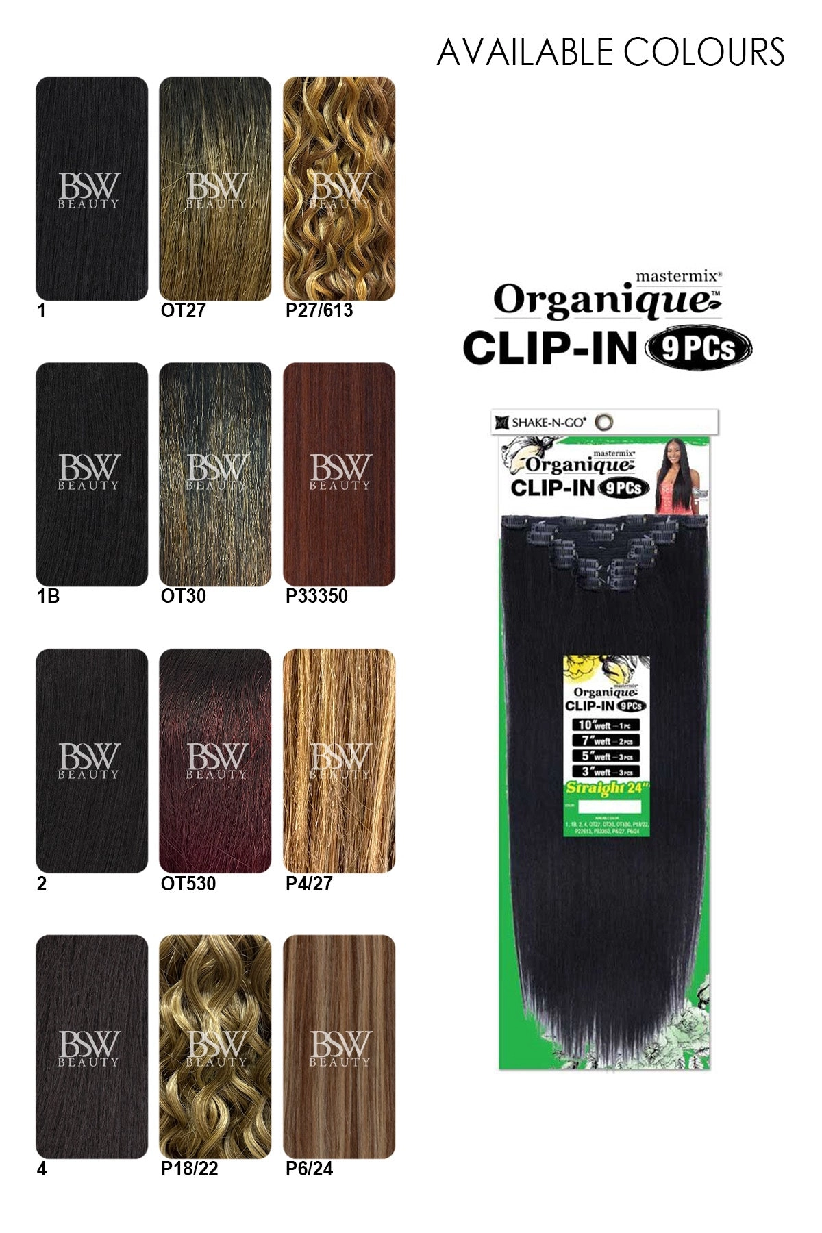 SHAKE N GO ORGANIQUE 9PCS CLIP-IN - STRAIGHT 24"