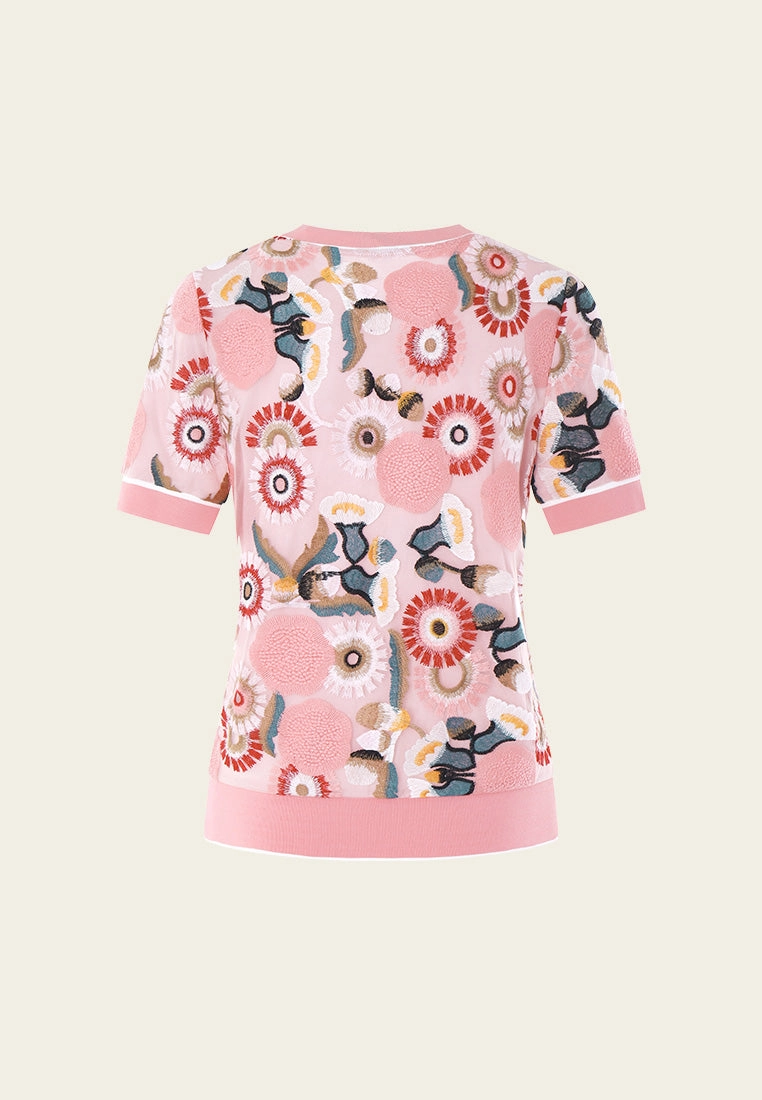 Spring Embroidery Pink Shirt