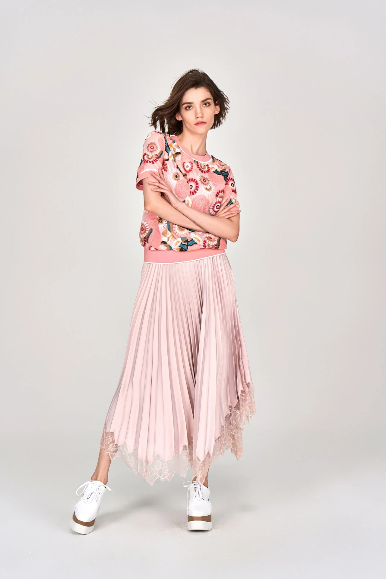 Spring Embroidery Pink Shirt