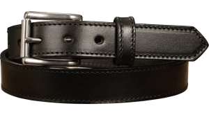 The Commander: Men's Black Stitched Leather Belt 1.25"