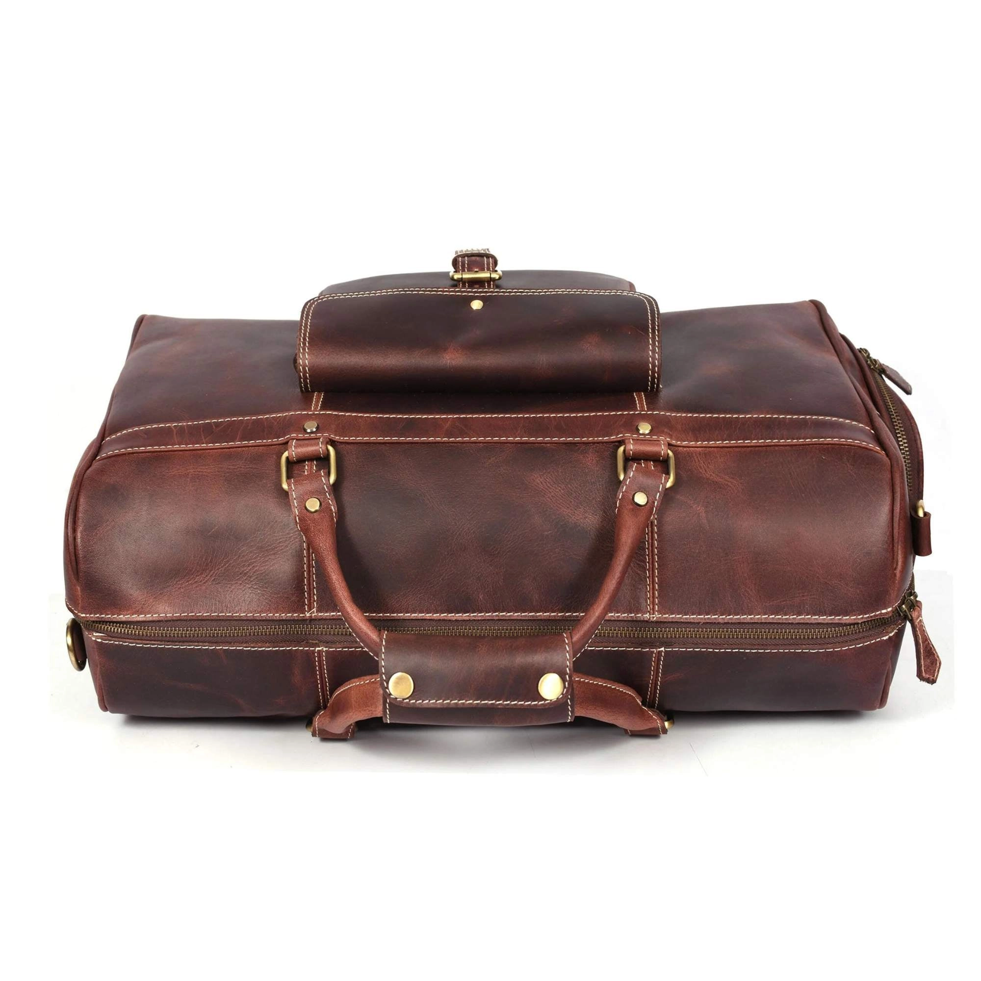 The Voyager Duffle - Brown Full-Grain Distressed Leather Duffle Bag