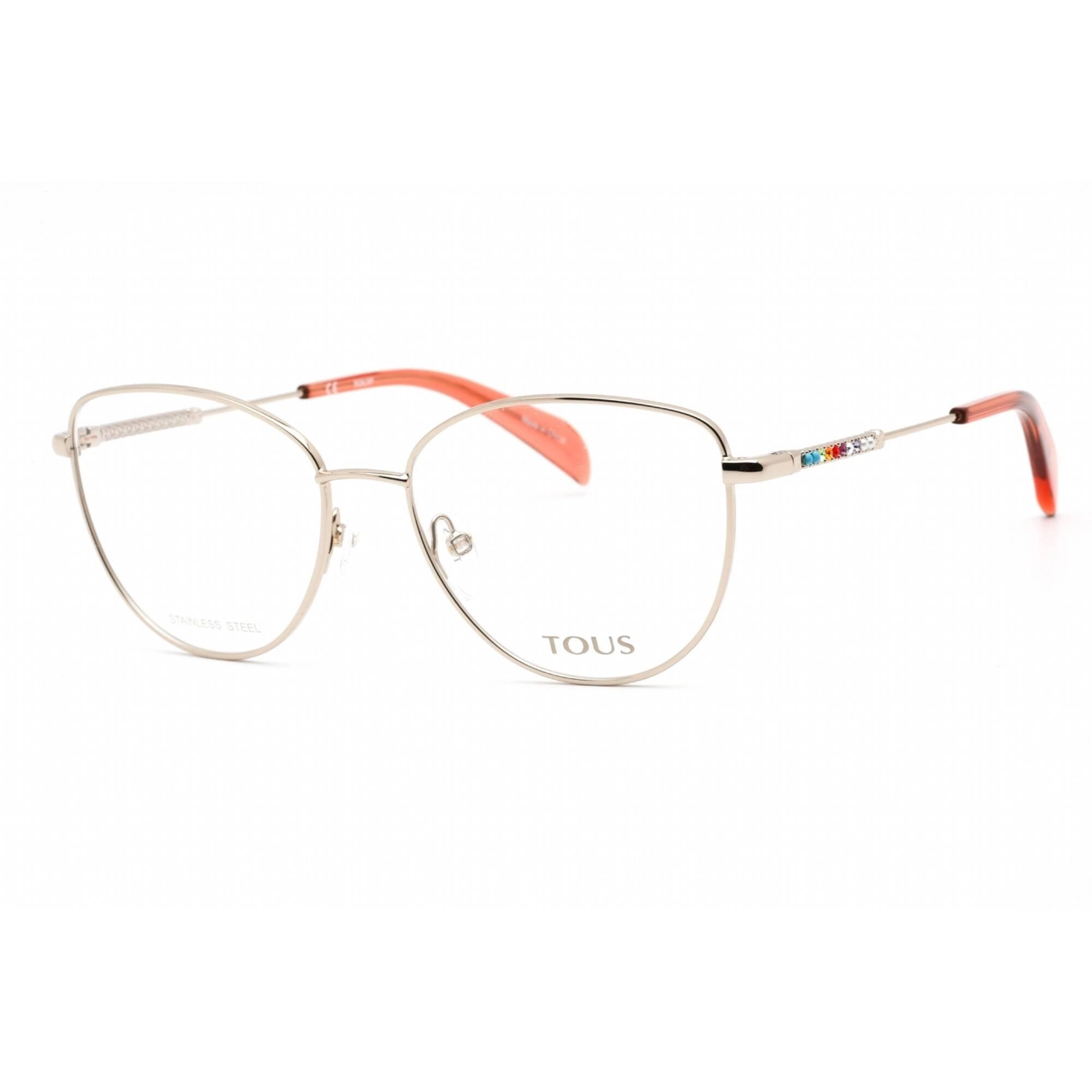 Tous Women's Eyeglasses - Full Rim Shiny Light Gold Metal Cat Eye Frame | VTO434V 0594