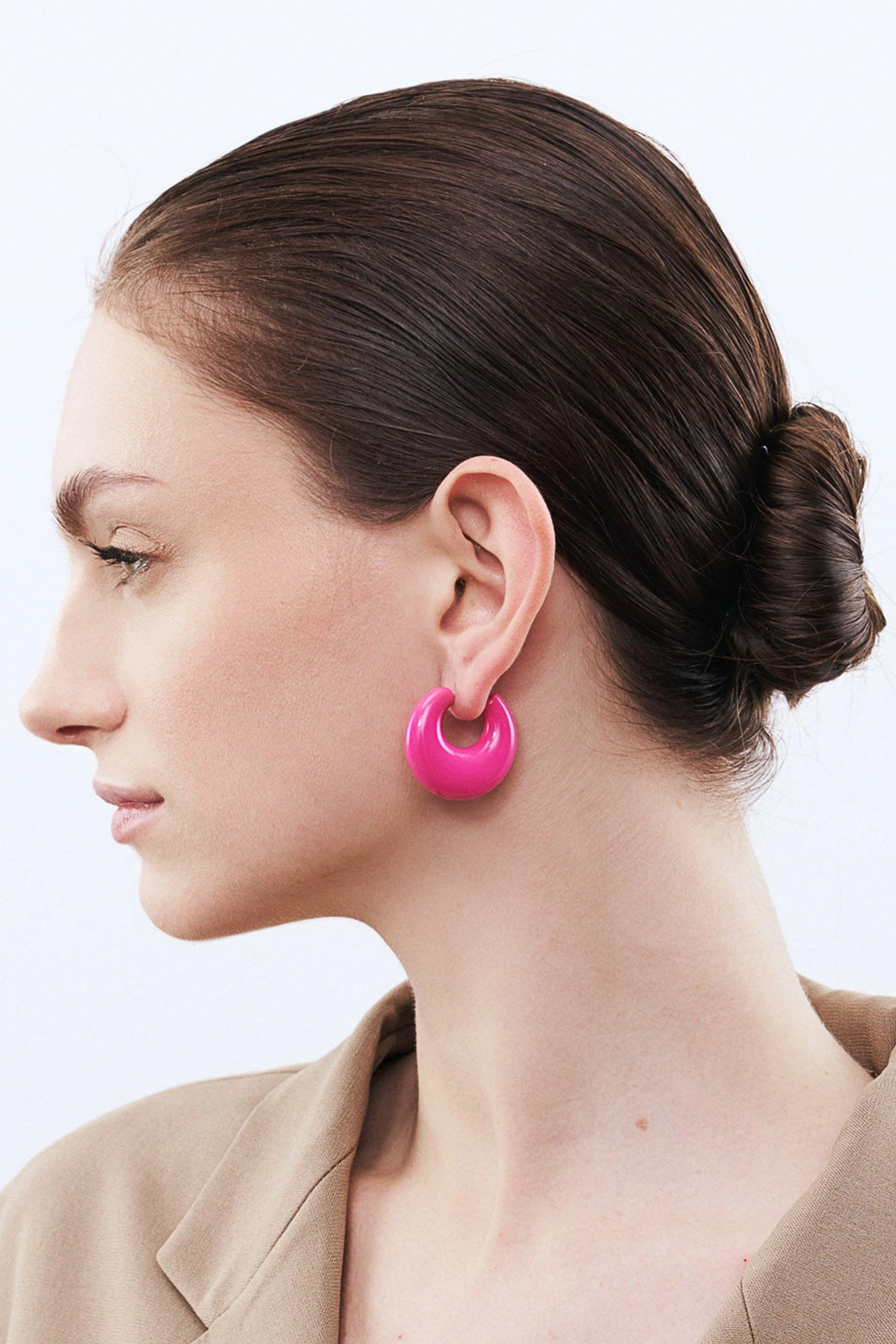 Vanessa Baroni Moon Earring - Fuschia