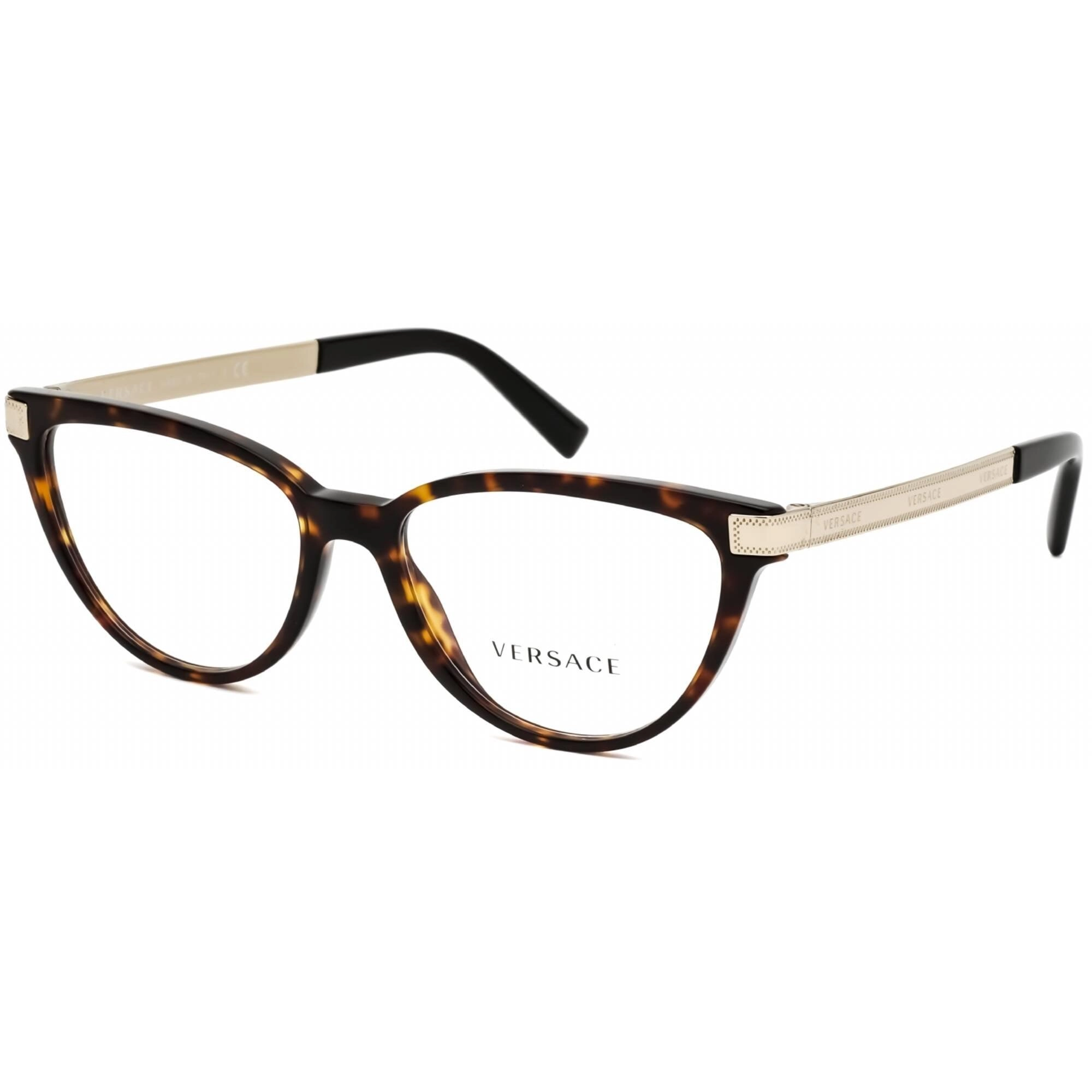 Versace Women's Eyeglasses - Clear Demo Lens Havana Plastic Cat Eye Frame | VE3271 108
