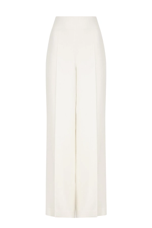Wide Leg Trousers in Plain Ivory Faille - Paloma
