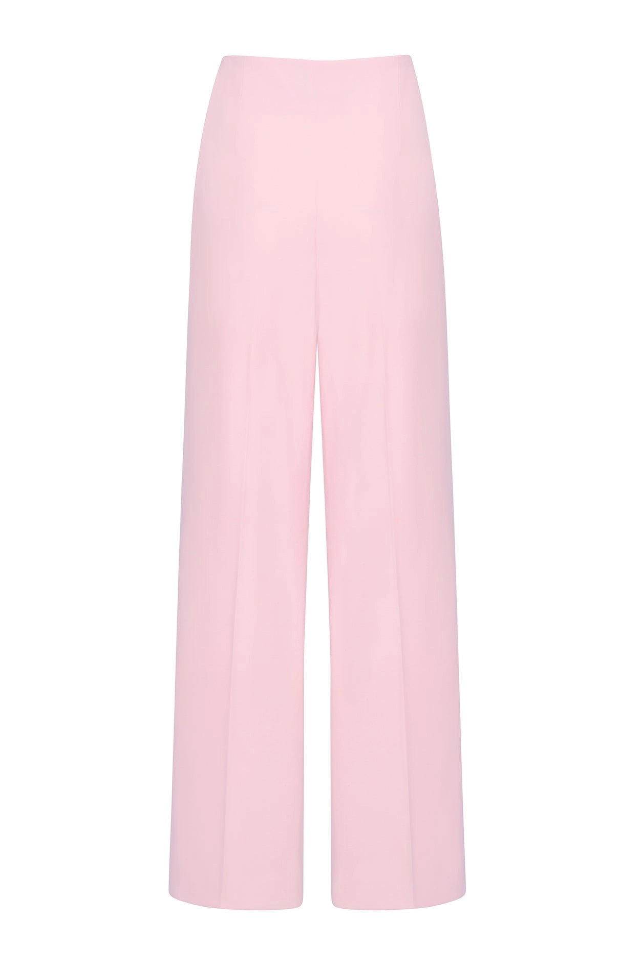 Wide Leg Trousers in Plain Pink Wool Faille - Paloma